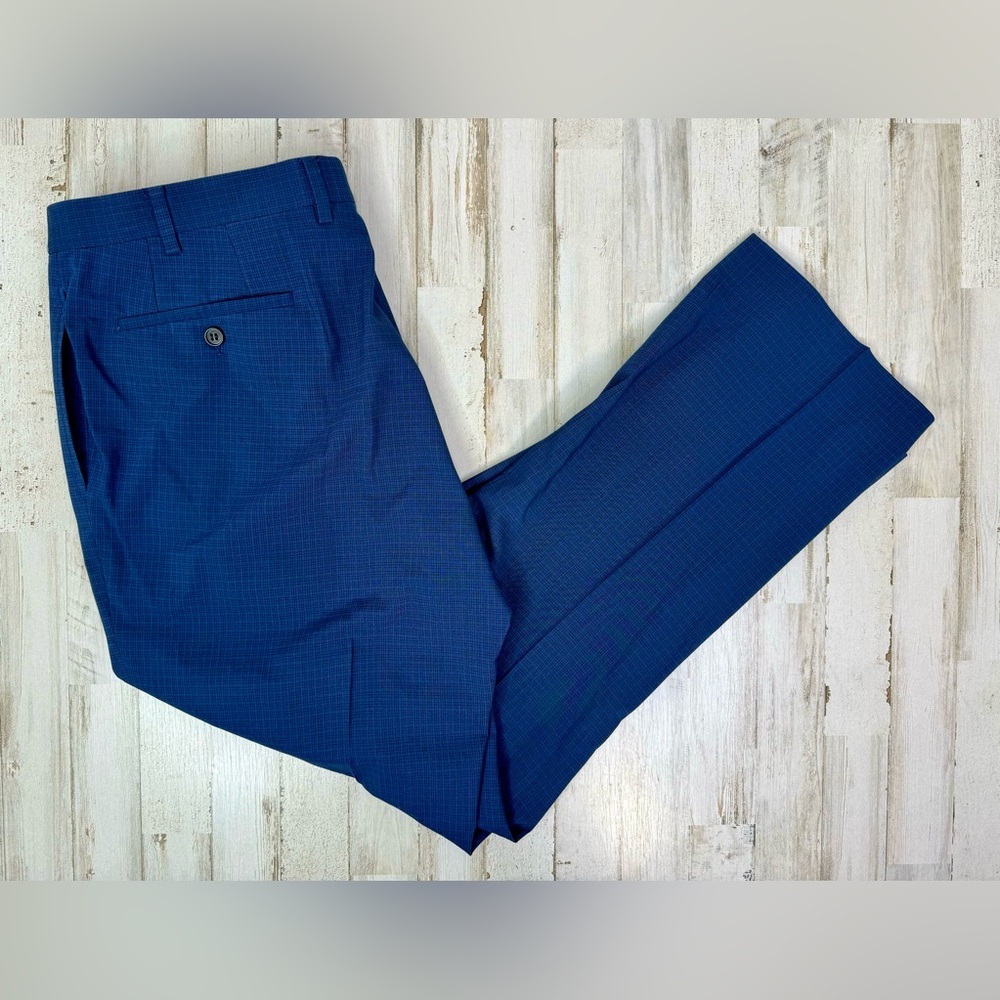 Ralph Ralph Lauren Dress Pants Mens 38x30 Navy Blue Pleated Trousers Tartan